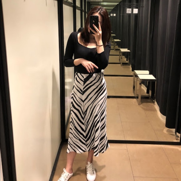 NWT Zara Black & White Zebra Print Satin Skirt - Picture 8 of 11
